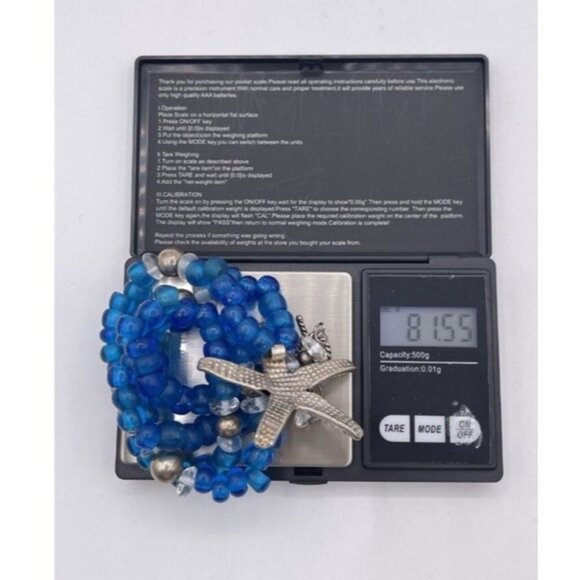 Silver Starfish Pendant Necklace Blue Glass Bead Coastal Nautical Statement - Picture 13 of 13